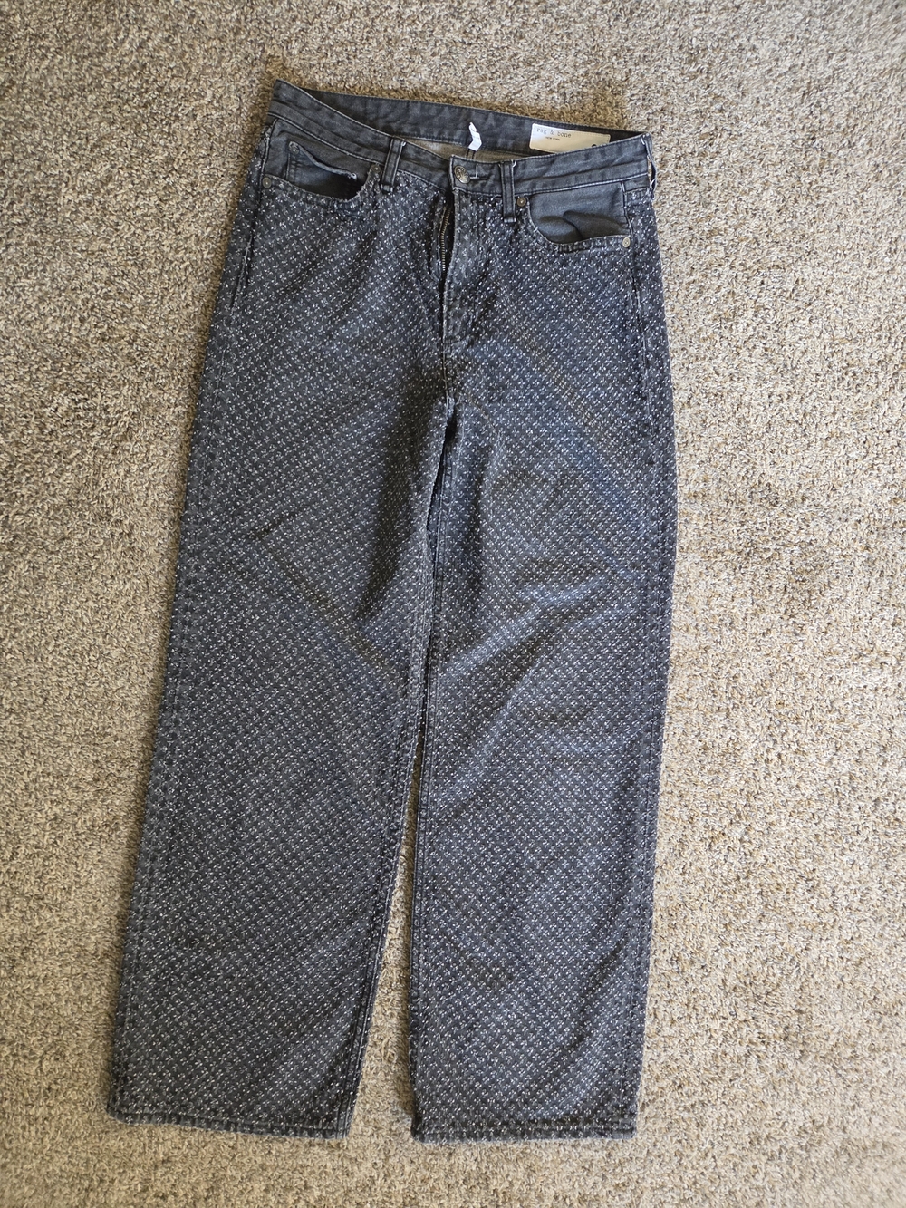 rag & bone Black Tweed Logan Mid Rise Wide-Leg Jeans
